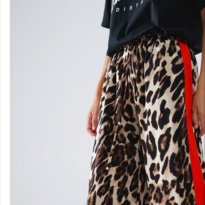 NWOT Q2 Leopard Print Wide Leg Pants with Red Stripe